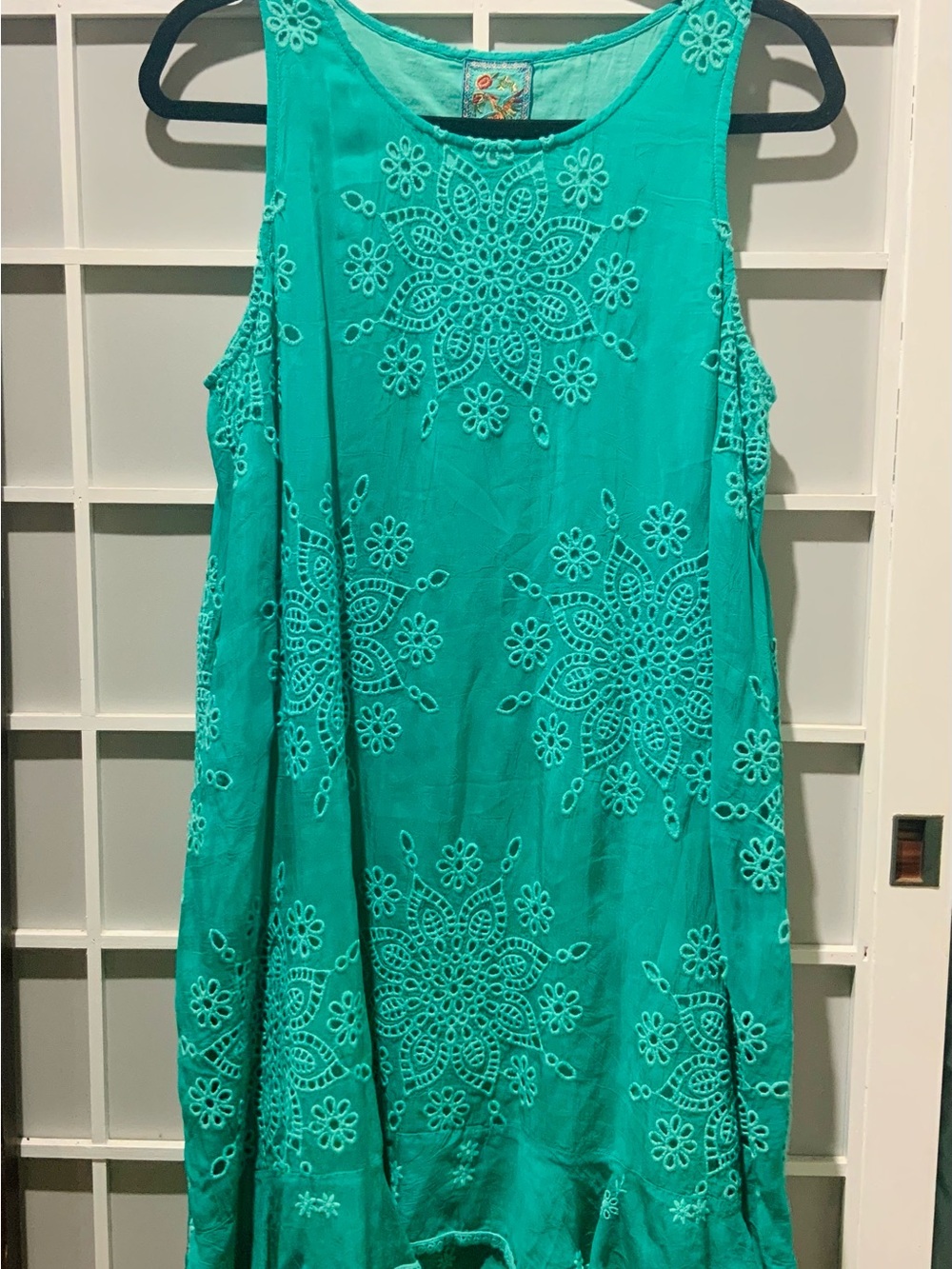 Johnny Was "Rosabel" Eyelet Shift Dress – Turquoise – Size M - With Pockets